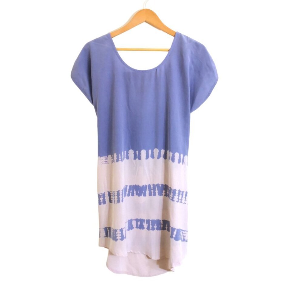 Gypsy 05 Global Village 100% Silk Boho Dress Blue Cream Tie Dye Size S